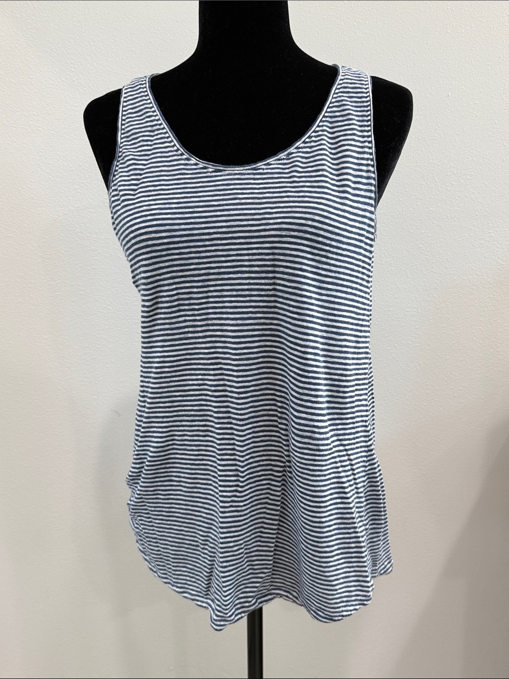 Eileen Fisher Linen Jersey Striped Scoop Neck Tank Top - Blue/White